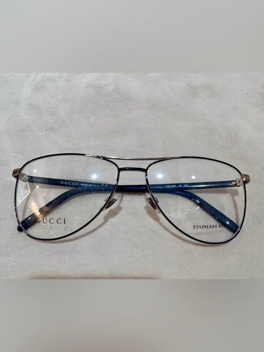 Gucci GG4218 Aviator Eyeglasses Frames Navy Gold Stainless Steel Made Italy